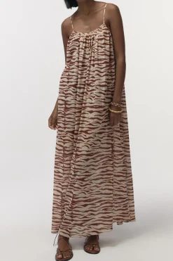 Love Stories Apricot Langes, luftiges Sommerkleid Braun Fashion