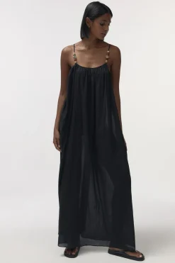 Love Stories Apricot Langes, luftiges Sommerkleid Schwarz Discount