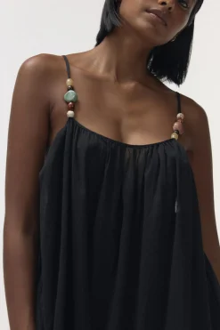 Love Stories Apricot Langes, luftiges Sommerkleid Schwarz Discount