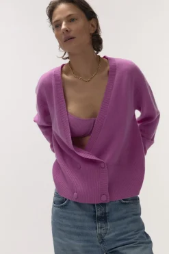 Love Stories Iris Gemütliche Strickjacke mit Knöpfen Dunkelrosa Clearance