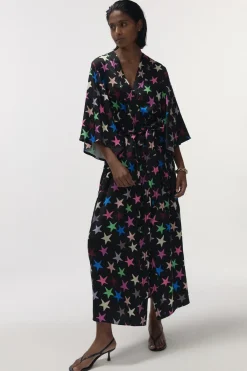 Love Stories Laura Eleganter langer Morgenmantel Schwarz Clearance