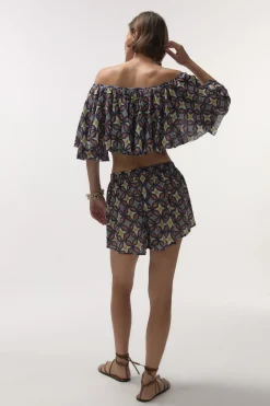Love Stories Leonardo Bedruckte Shorts mit hoher Taille Blau Online
